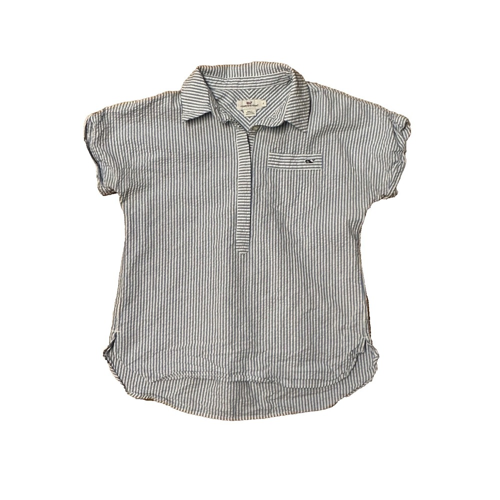 Vineyard Vines Women's Size 4 Blue White Seersucker Button Up‎ Shirt